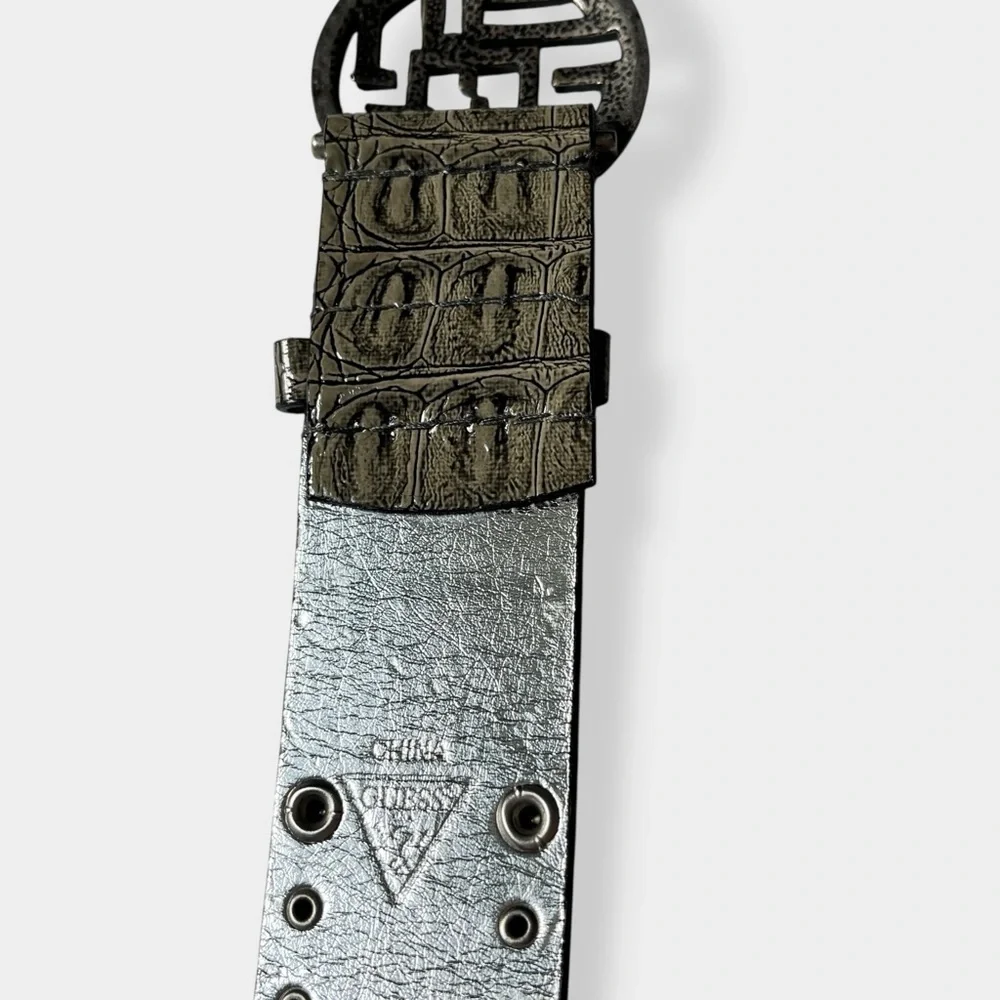 Guess Y2K Croc Embossed Faux Leather Rhinestone Belt Small